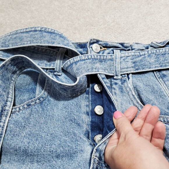 WE THE FREE East Of Eden Denim Mini Skirt Free People Retro Raw Hem Women's 25 - Picture 7 of 14